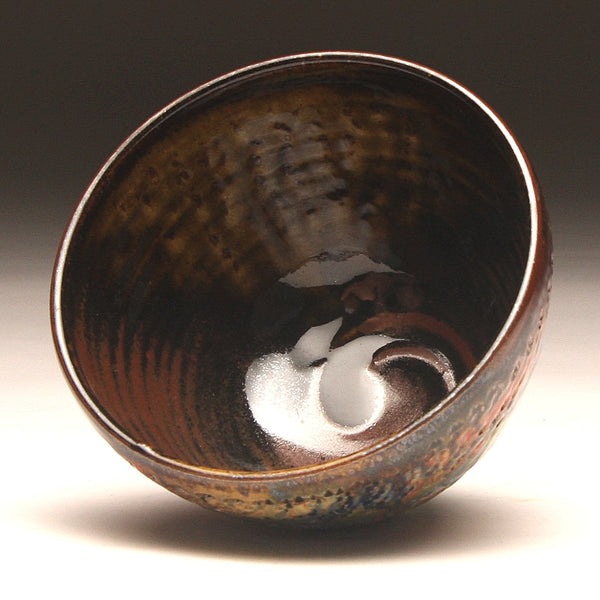 GH220 Wood Fired Bowl Chattered Texture, Red, Green Yellow, Purple,  Chartruse, outside and Tenmoku inside