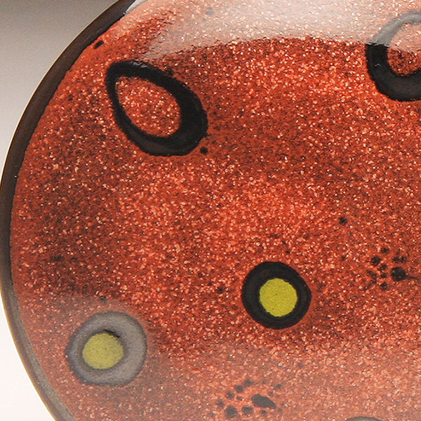 GH226 Covered box, red over tenmoku, red and chartreuse spots