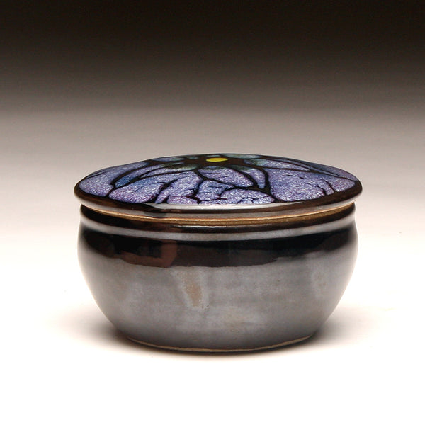 GH230 Covered Box, Copper Red over Black Flower