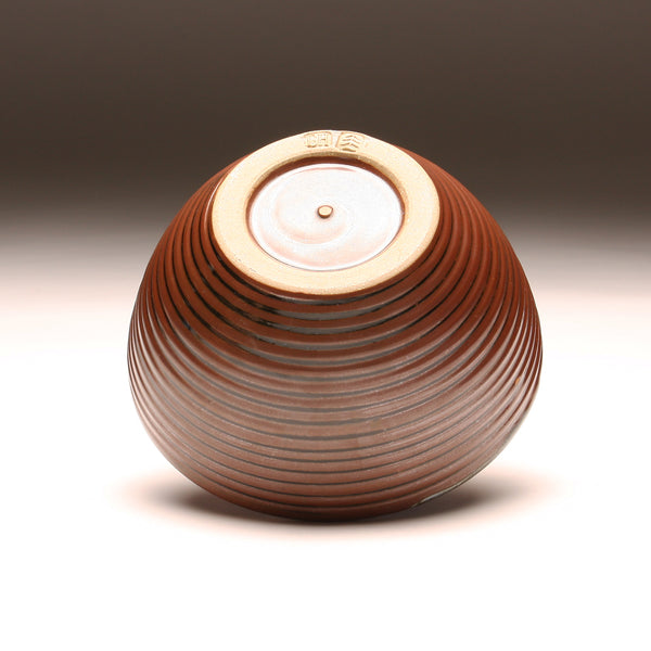 GH257 Medium Groovy Bowl, Chun and Copper Red over Tenmoku interior with Red Swirl,