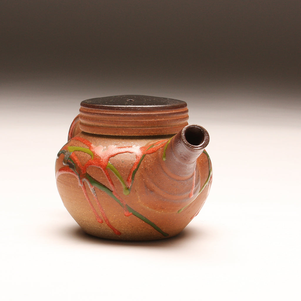 GH286 Woodfired Carnival Teapot with Black Cap-style lid