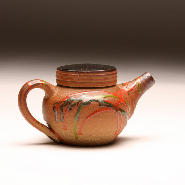 GH286 Woodfired Carnival Teapot with Black Cap-style lid