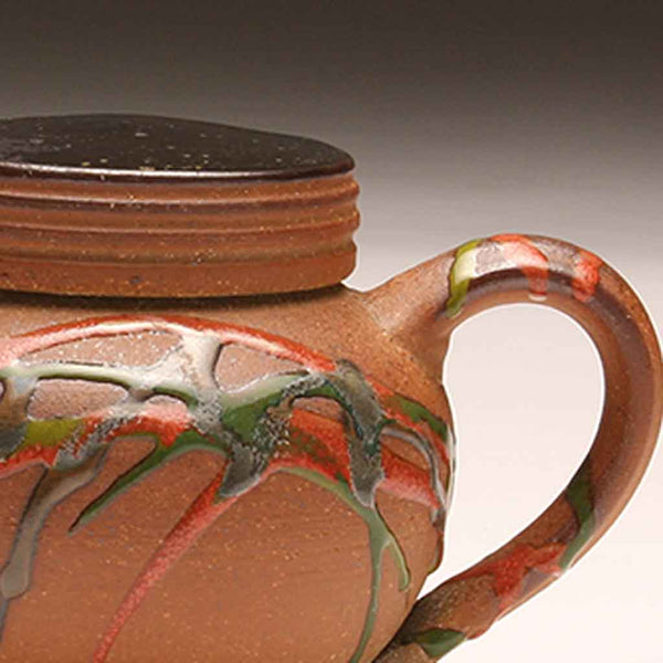 GH286 Woodfired Carnival Teapot with Black Cap-style lid