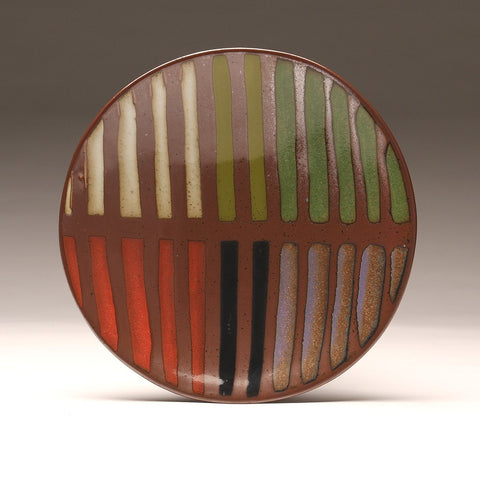 DH017 11" Platter, Striped With Seven Glazes