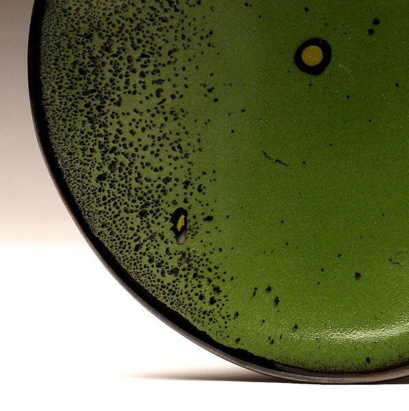 DH018 11" Green Platter with Black and Chartreuse Spots
