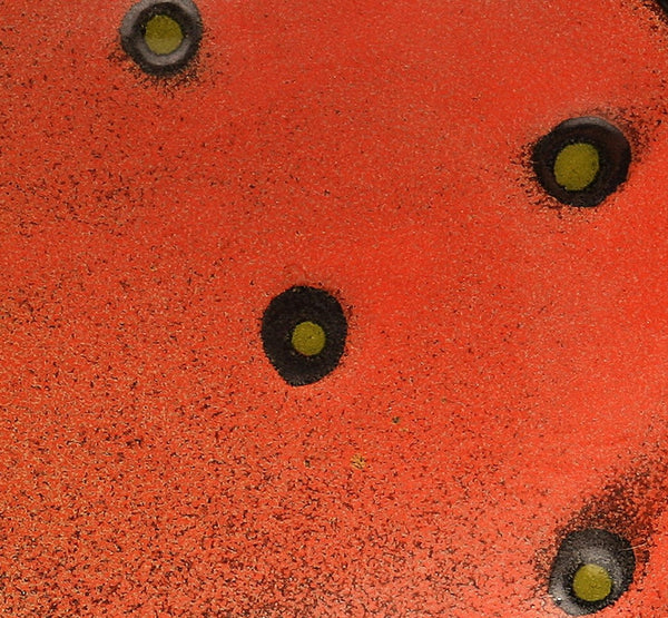 DH027  8" Platter, Red with Chartreuse Spots