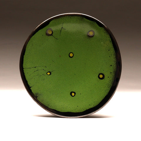 DH034 8" Green Platter with Chartreuse Spots