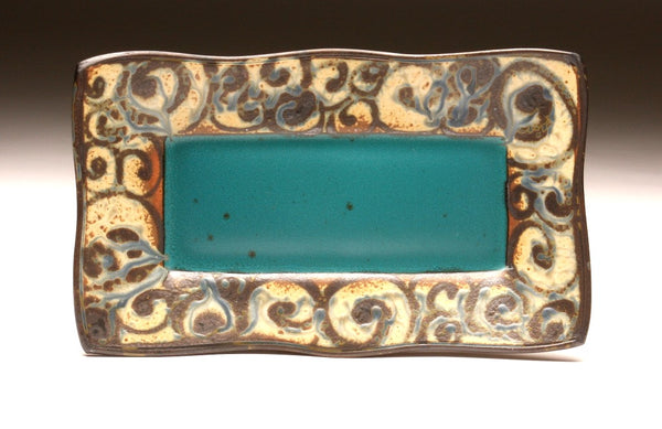 DH061 Rectangular Plate in Teal and Spiral Tattoo
