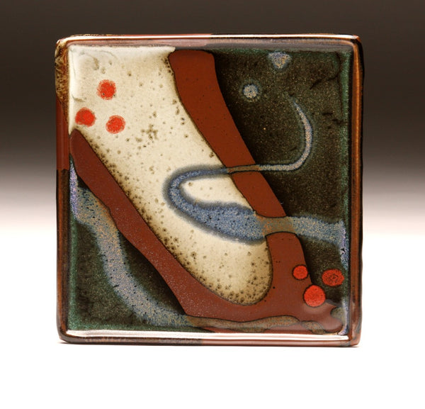 DH063 Square Plate with Trailed Glazes