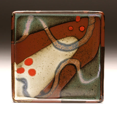 DH064 Square Plate with Trailed Glazes