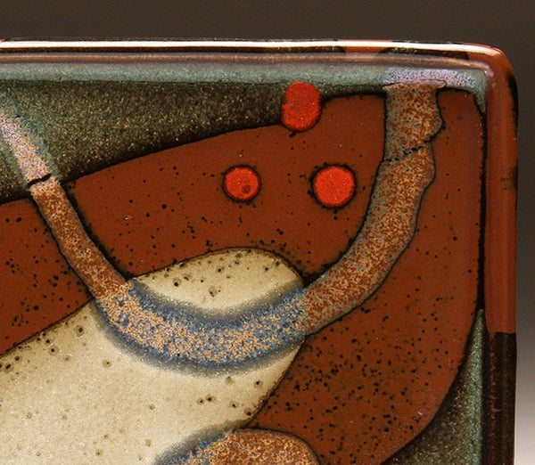 DH064 Square Plate with Trailed Glazes