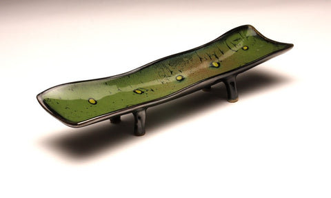 DH068 Relish Tray Green and Black with Chartreuse Spots