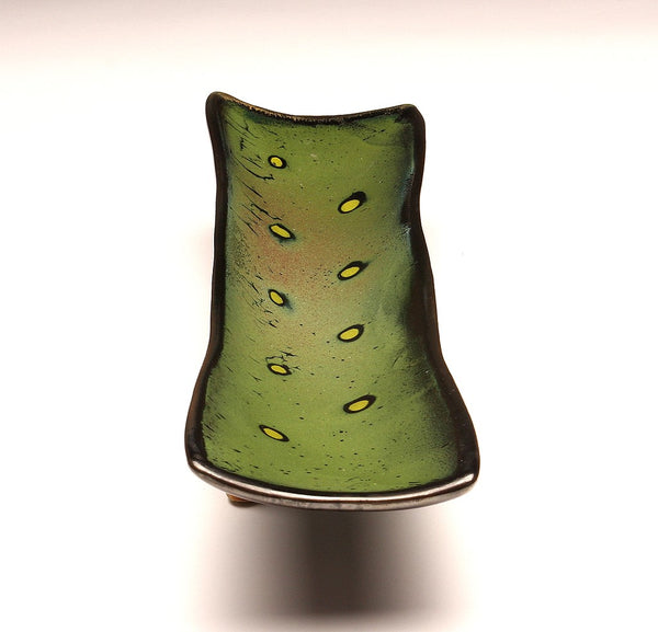 DH068 Relish Tray Green and Black with Chartreuse Spots