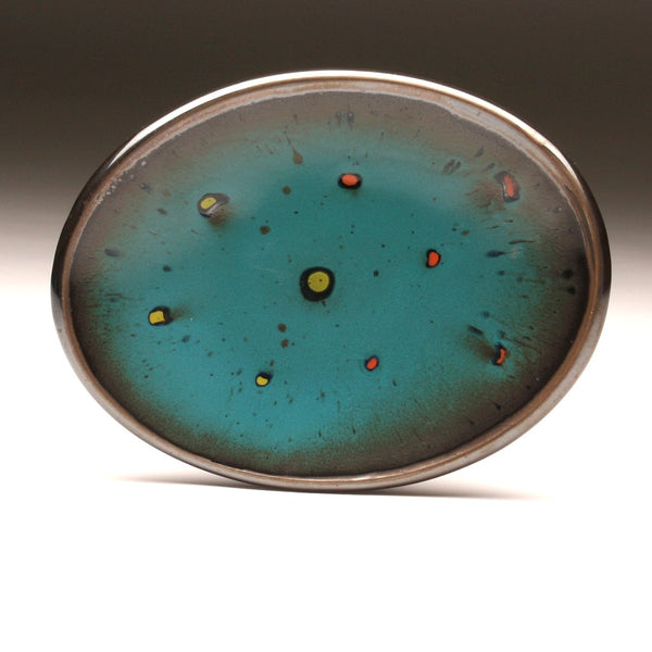 DH071 Oval Platter in Deep Teal With Spots