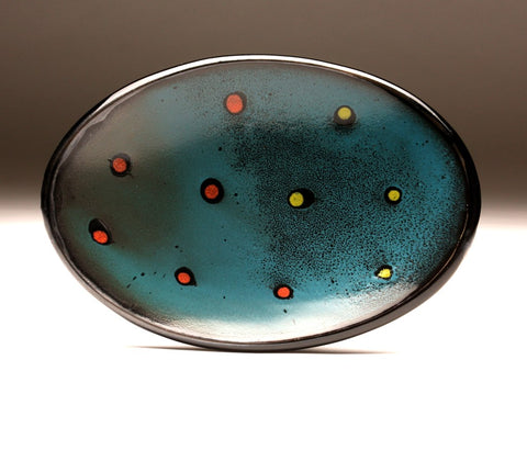 DH072 Oval Platter in Deep Teal With Spots