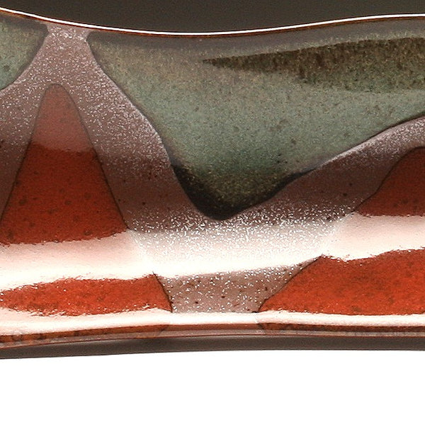 DH081 Relish Tray with Green and Deep Red Glazed Pattern