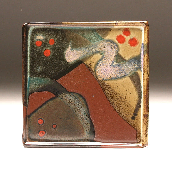 DH091 Square Plate with Trailed Glazes