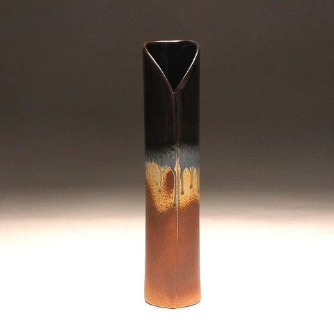 DH219 Tall Cylinder Vase Black and Ash Glaze