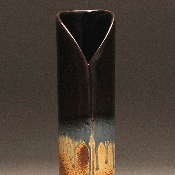 DH219 Tall Cylinder Vase Black and Ash Glaze