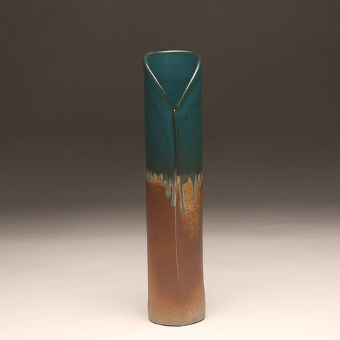 DH221 Tall Cylinder Vase Blue Green and Ash Glaze