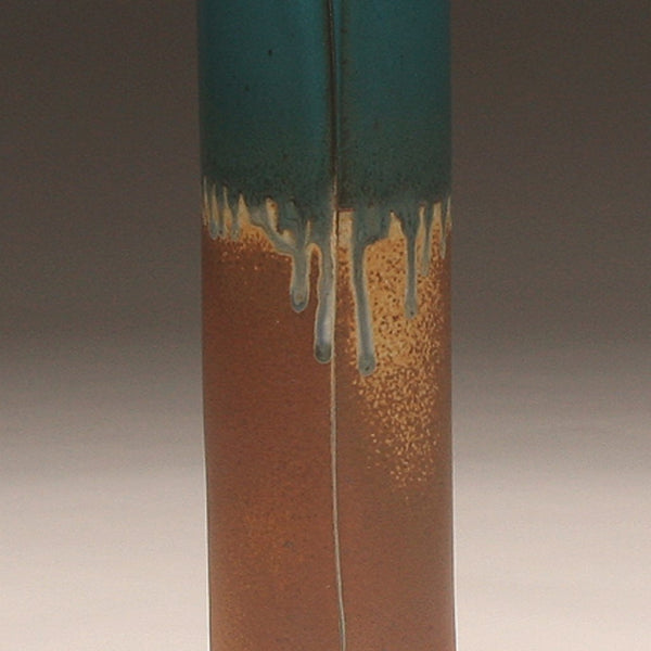 DH221 Tall Cylinder Vase Blue Green and Ash Glaze