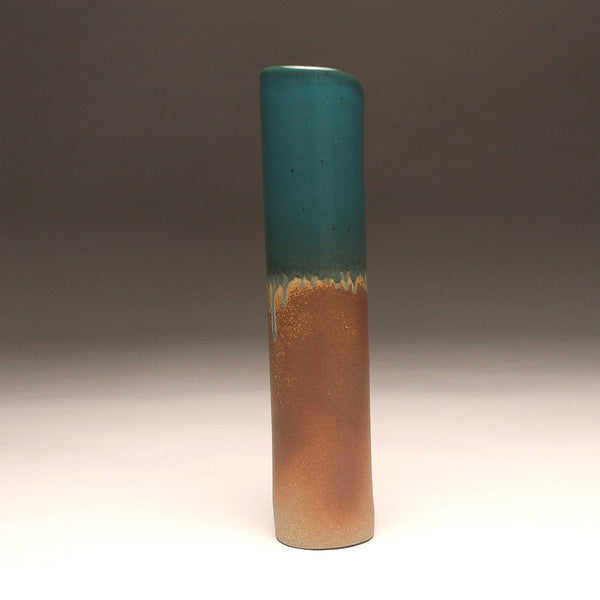 DH221 Tall Cylinder Vase Blue Green and Ash Glaze