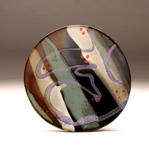 DH237 11" Landscape Platter in Teal, White, Purple, and Tenmoku