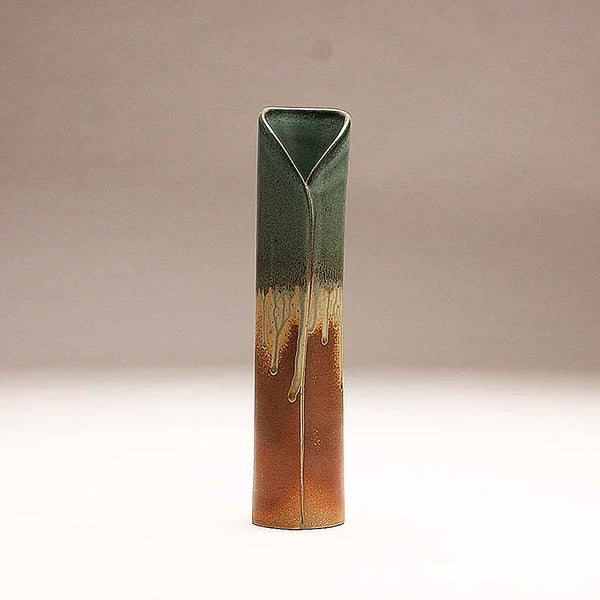 DH296  Soft Teal Green and Natural Cylinder Vase