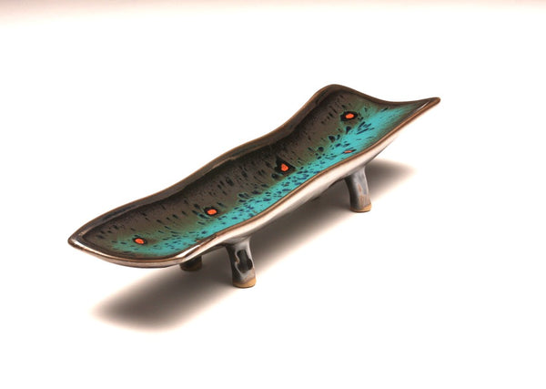 DH067 Relish Tray Teal and Black with Red Spots