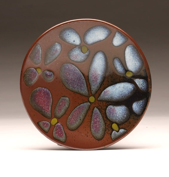 DH026 8"  Flower Platter, Tenmoku and Copper Red