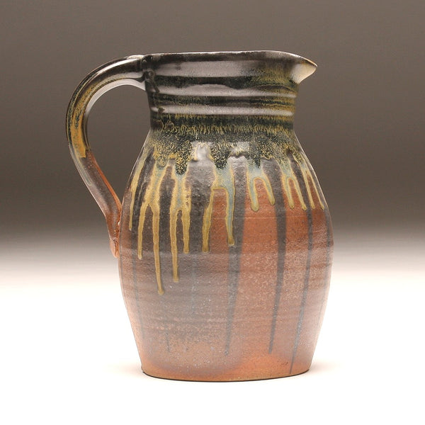 GH113 half-gallon pitcher woodfired black and gold