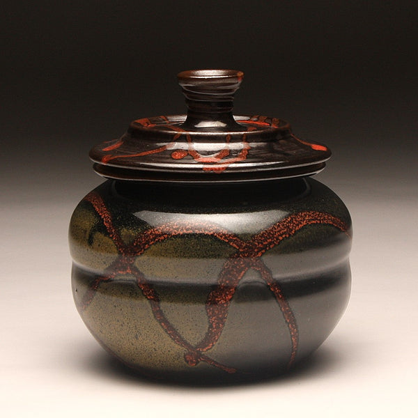 GH207 Covered Jar, Black, Red, and Gold