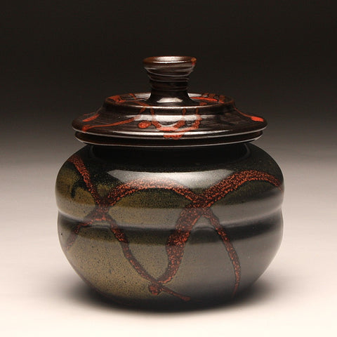 GH207 Covered Jar, Black, Red, and Gold