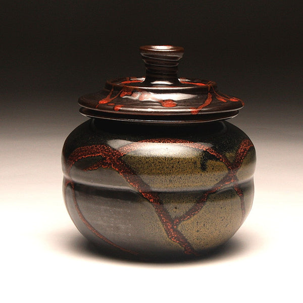 GH207 Covered Jar, Black, Red, and Gold