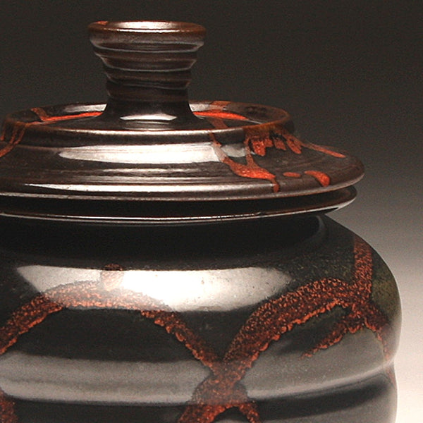 GH207 Covered Jar, Black, Red, and Gold