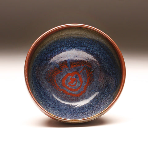 GH257 Medium Groovy Bowl, Chun and Copper Red over Tenmoku interior with Red Swirl,