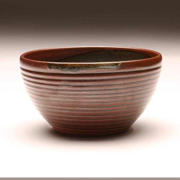 GH257 Medium Groovy Bowl, Chun and Copper Red over Tenmoku interior with Red Swirl,