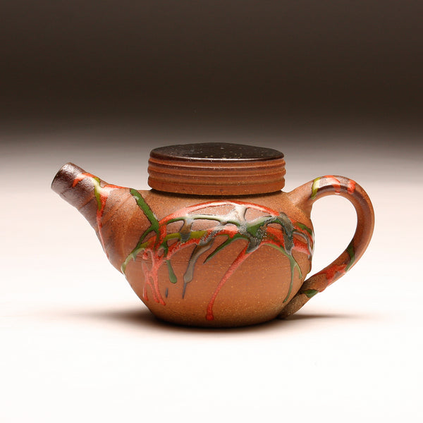 GH286 Woodfired Carnival Teapot with Black Cap-style lid